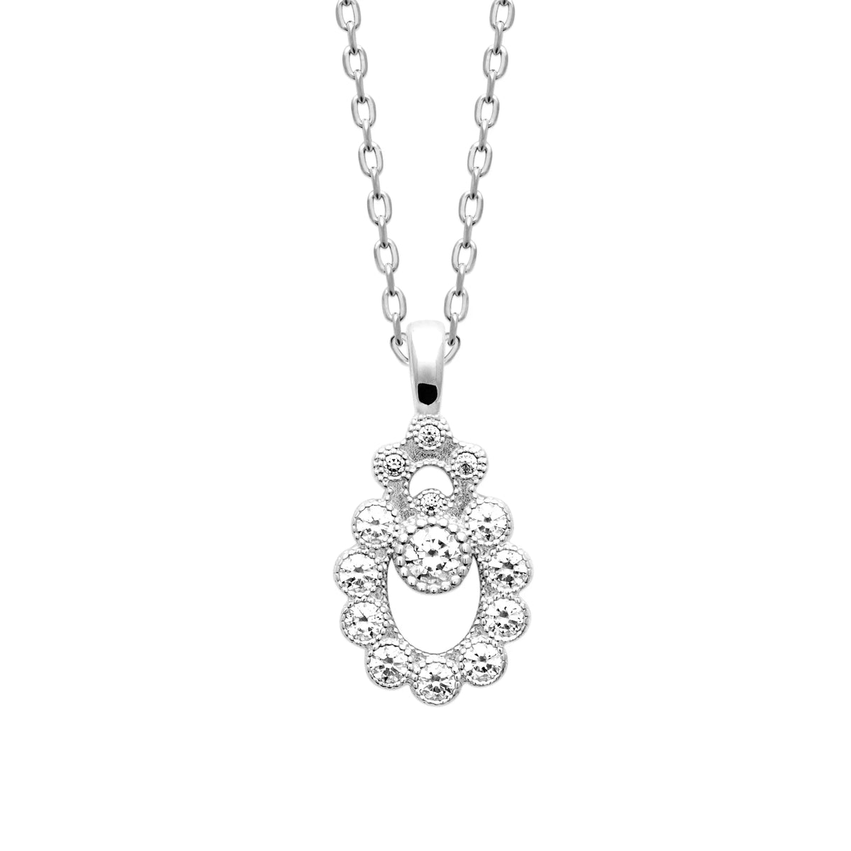 Collier pendentif goutte festonnée et zircons en argent 925