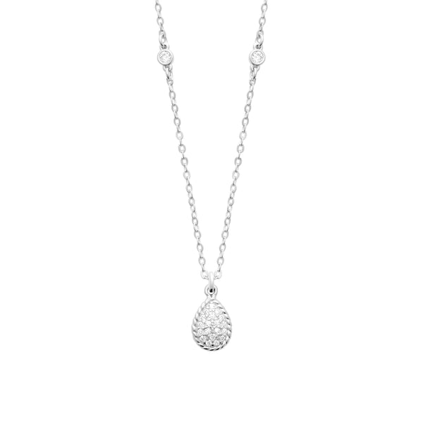 Collier petite goutte pavée de zircons et fil torsadé en argent 925 rhodié