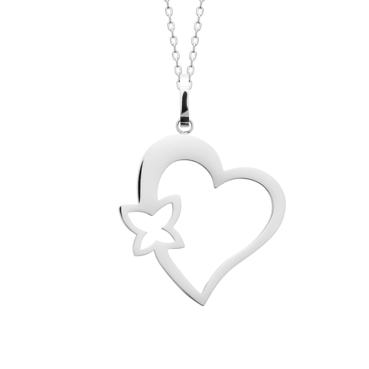 Collier grand cœur ajouré et fleur découpée en acier inoxydable