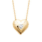 Collier grand cœur godronné et zircon taille cœur en plaqué or