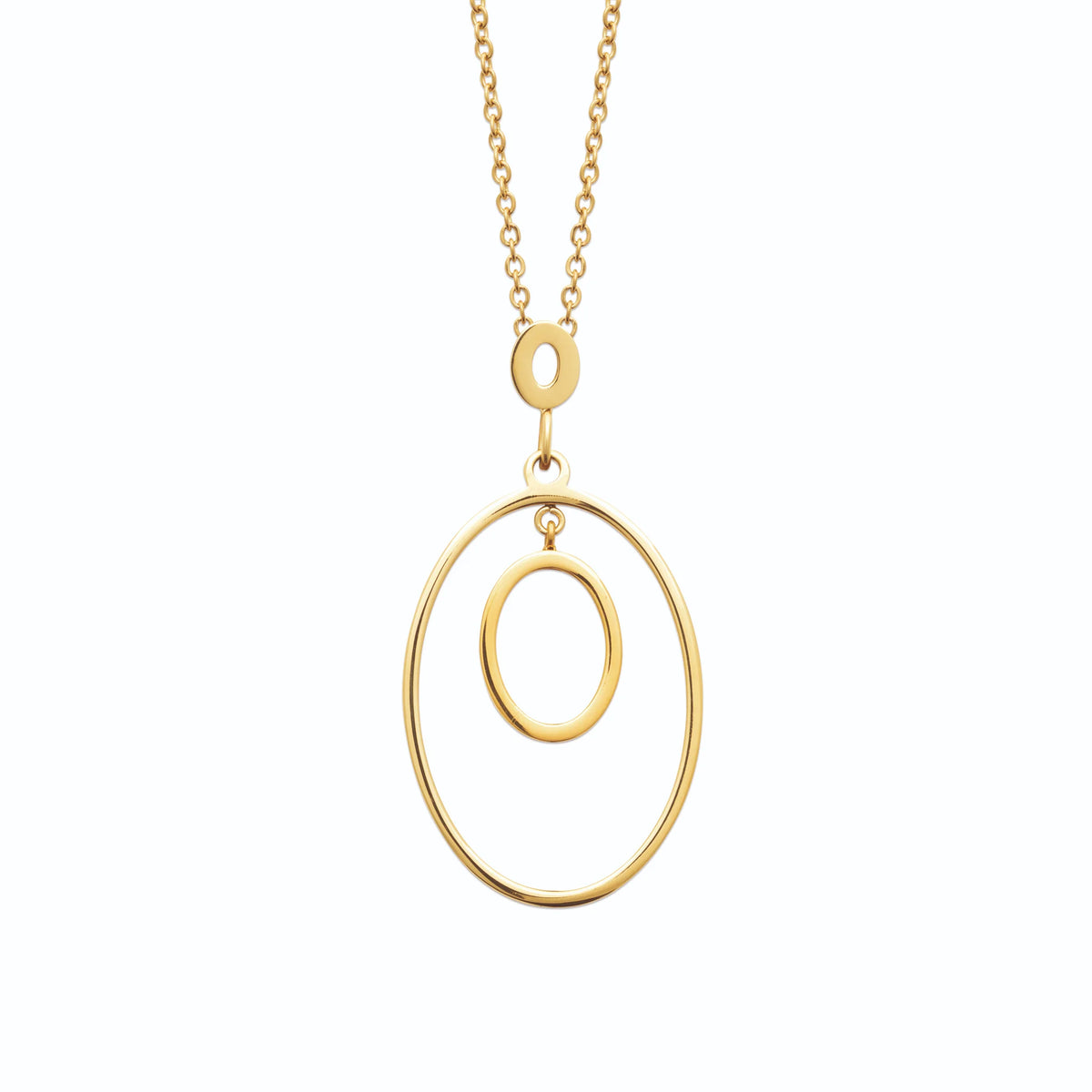 Collier grand ovale filaire et petit ovale en acier doré