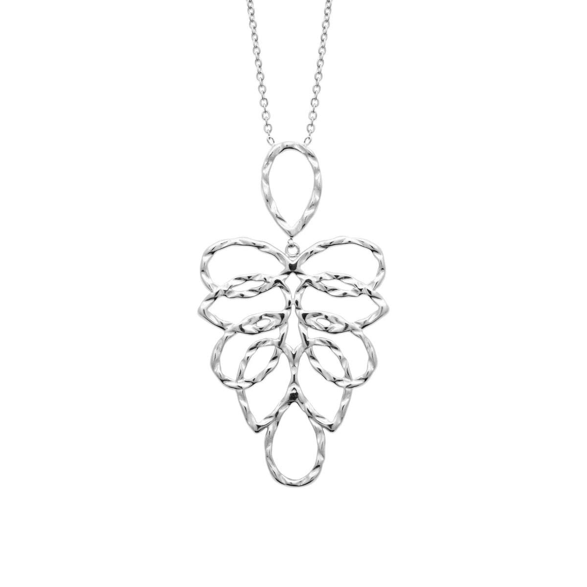 Collier grappe de boucles ovales ciselées en acier argenté