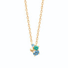Collier grappe de pierres bleues et vertes en plaqué or