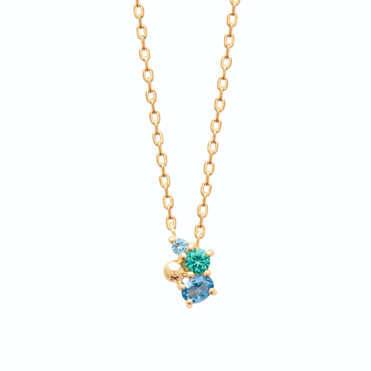 Collier grappe de pierres bleues et vertes en plaqué or