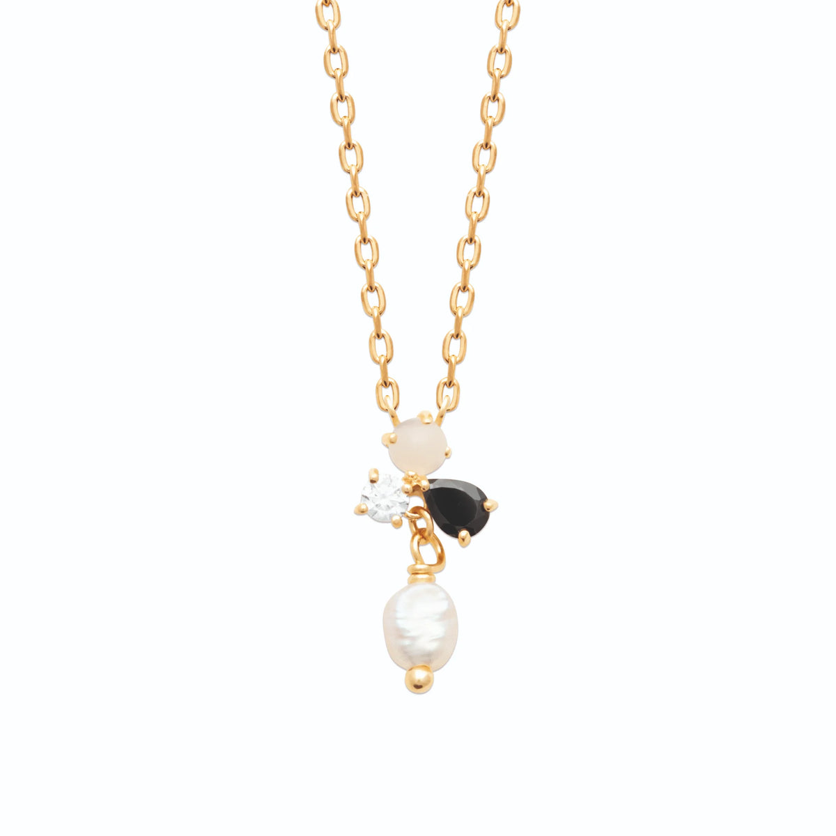 Collier grappe de zircons et perle de culture baroque en plaqué or
