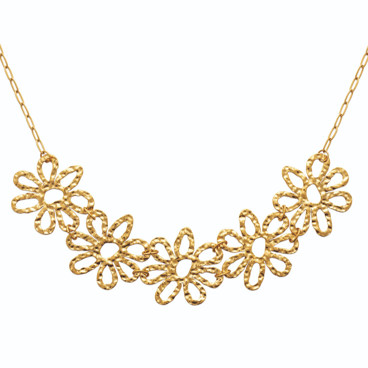 Collier guirlande de fleurs ajourées en fil texturé en acier doré