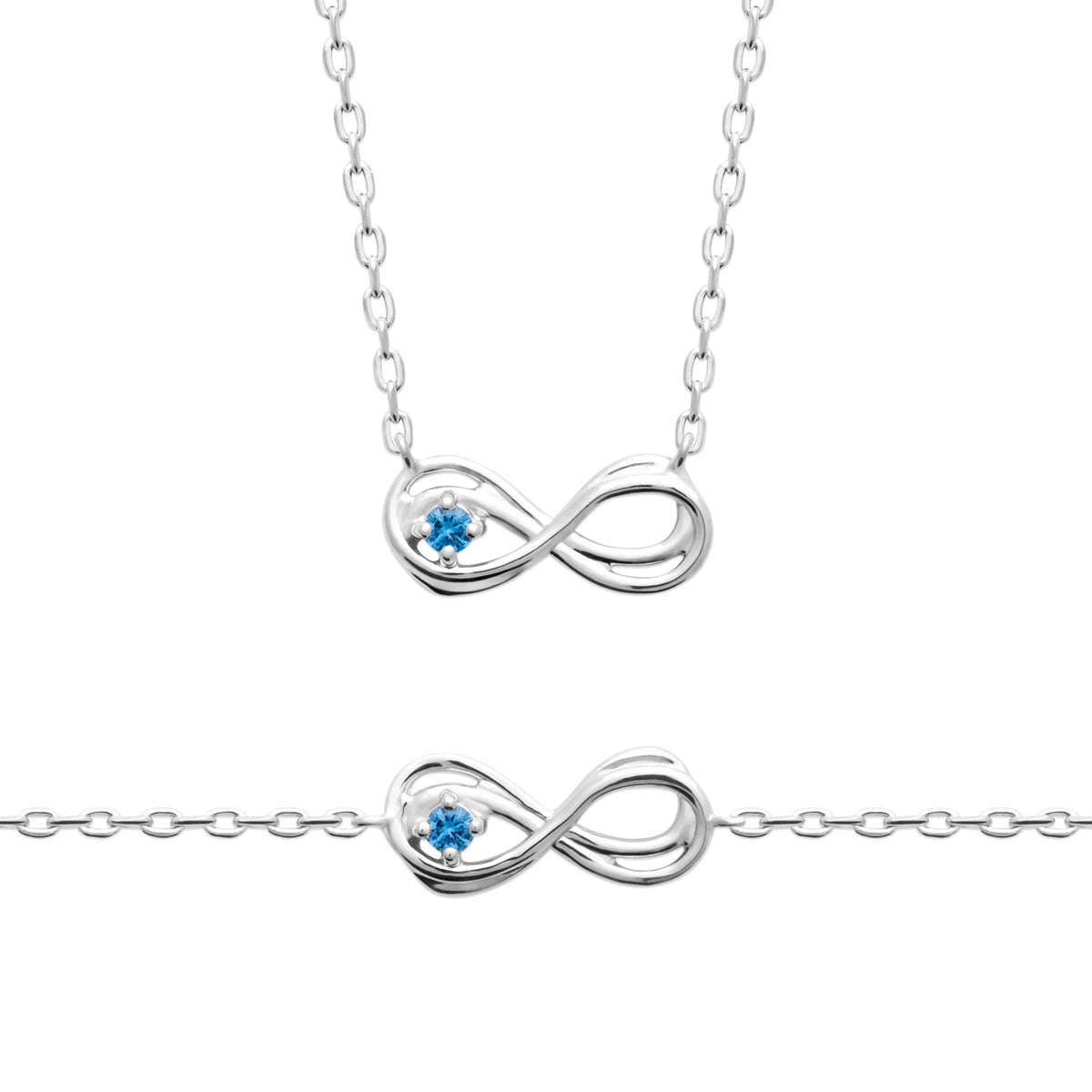 Collier infini poli et pierre bleu ciel en argent 925