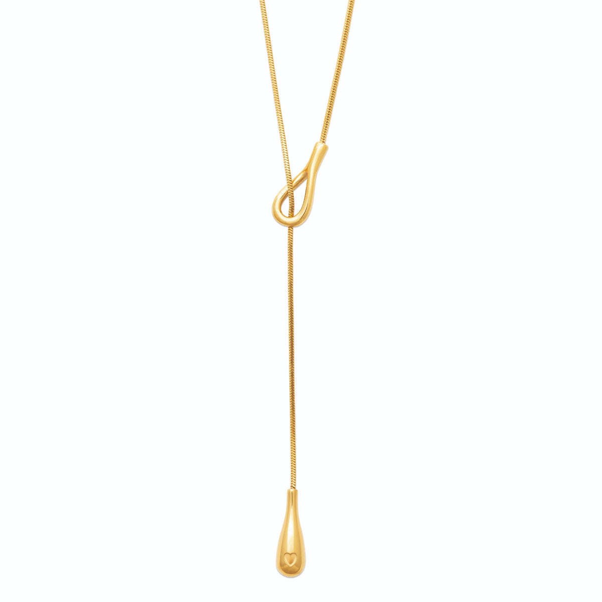 Collier lasso chaîne serpent et goutte lisse en acier doré