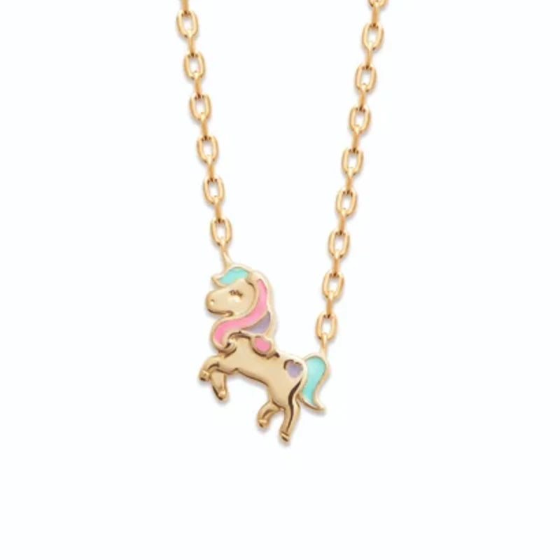 Collier licorne enfant en plaqué or, 37 cm