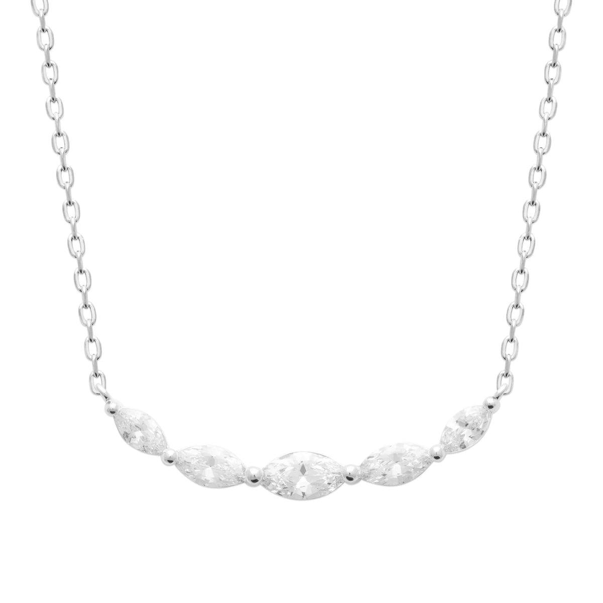Collier ligne courbe de zircons navette en argent 925
