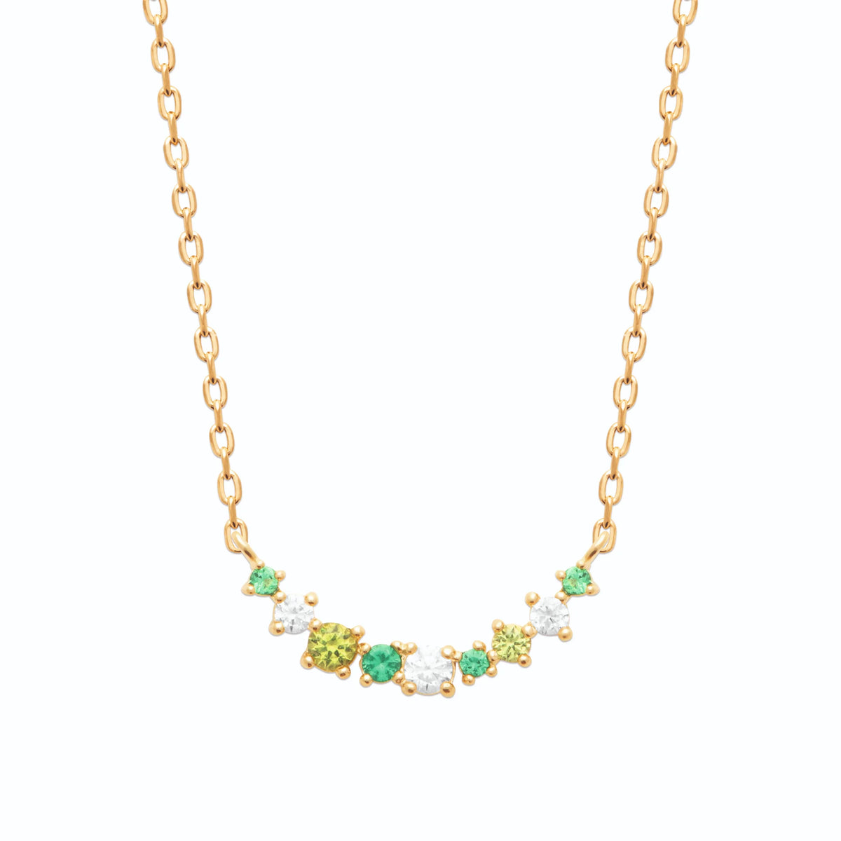 Collier ligne de pierres vertes et zircons en plaqué or