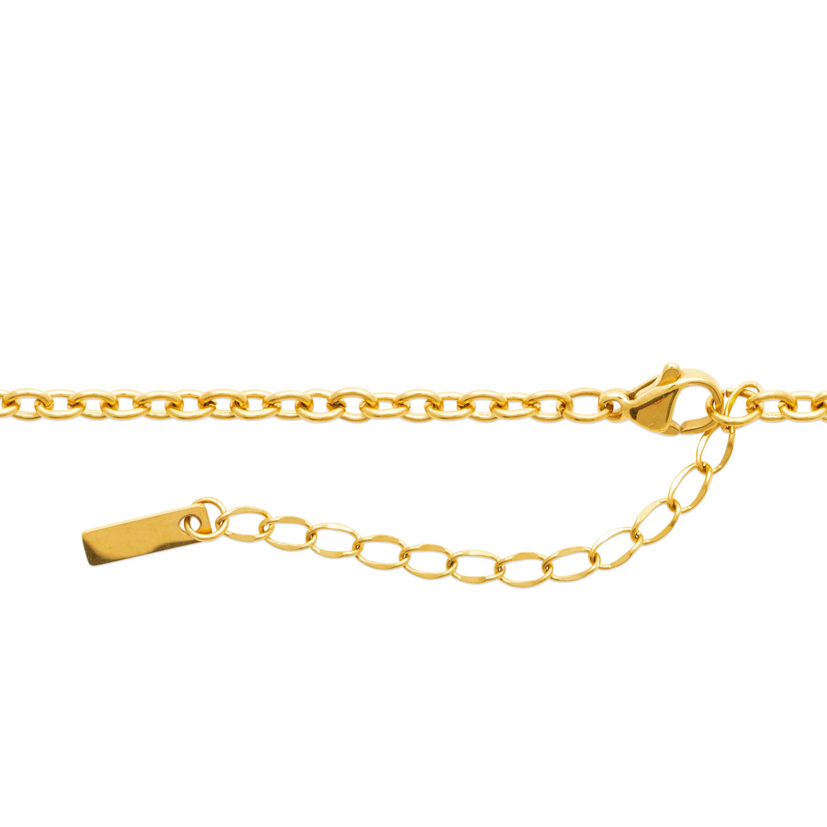 Détail du fermoir mousqueton et de la chaînette de réglage du collier long cœur doré