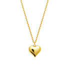 Collier long en acier doré, cœur bombé et lisse au poli miroir sur chaîne fine