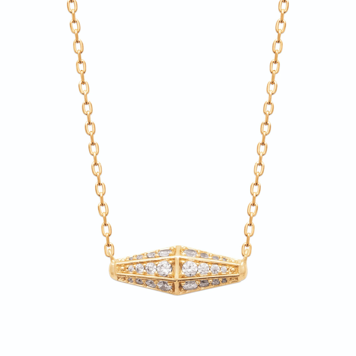 Collier losange horizontal facetté pavé de zircons en plaqué or