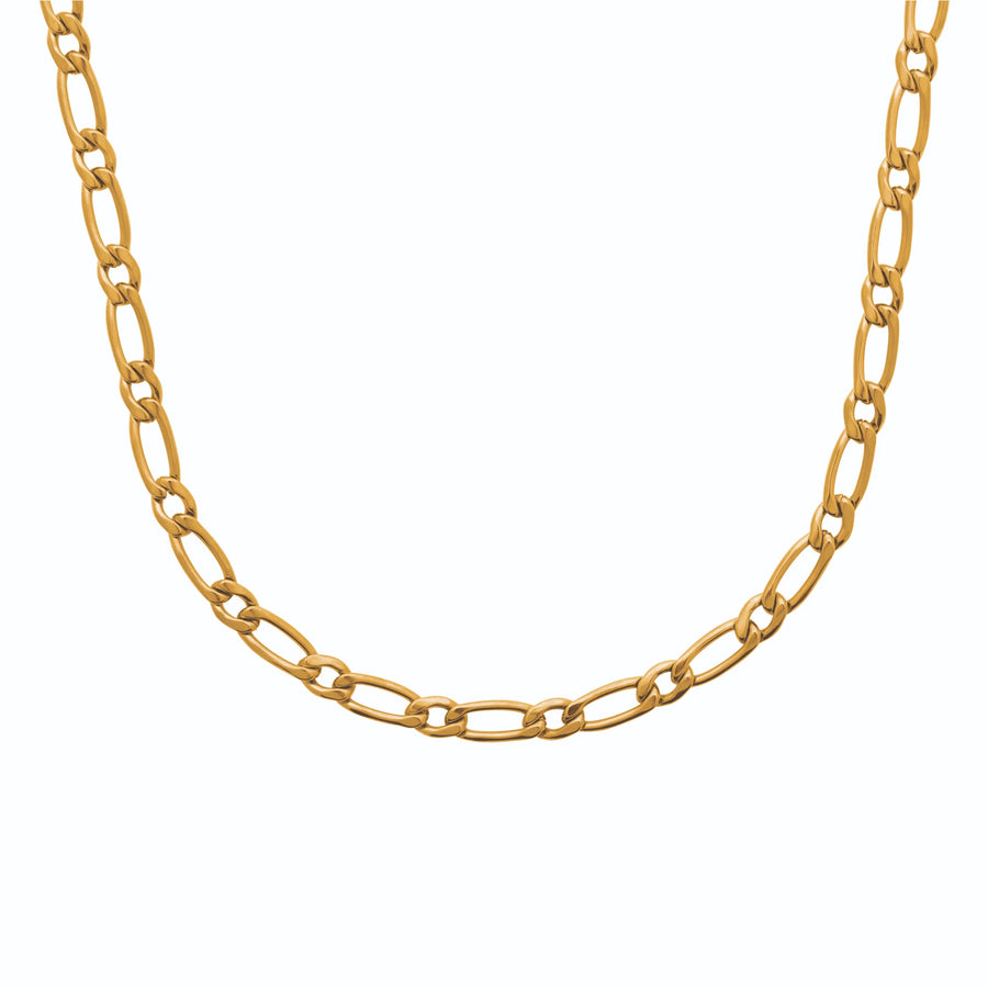 Collier maille figaro fine en acier PVD doré homme, porté