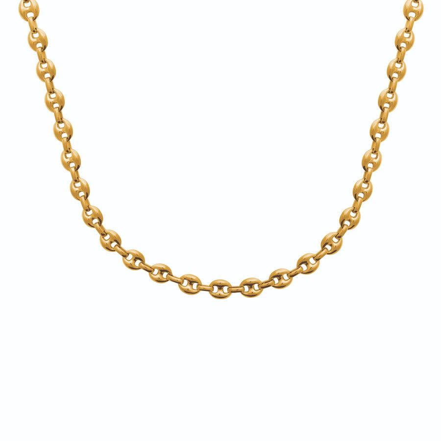 Collier maille grain de café en acier PVD doré homme, porté