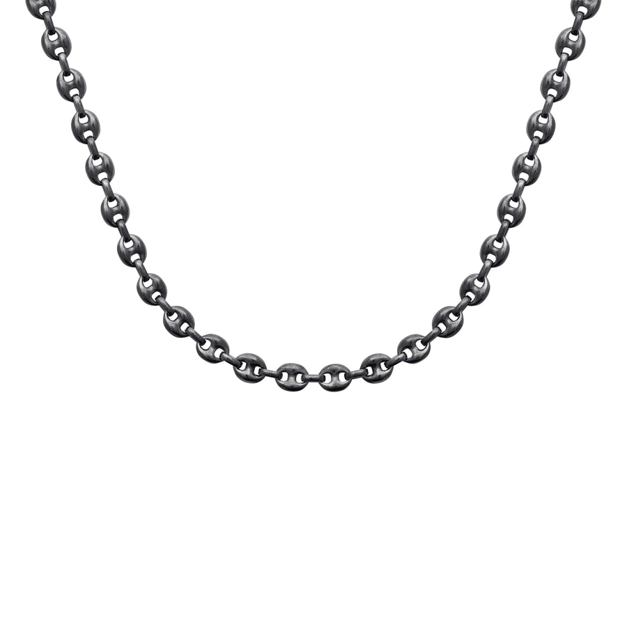 Collier maille grain de café en acier PVD noir homme, porté
