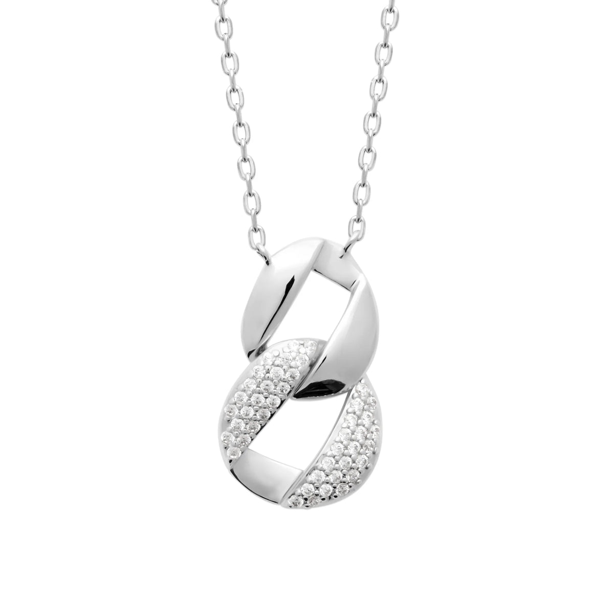 Collier maillons gourmette entrelacés et zircons en argent 925