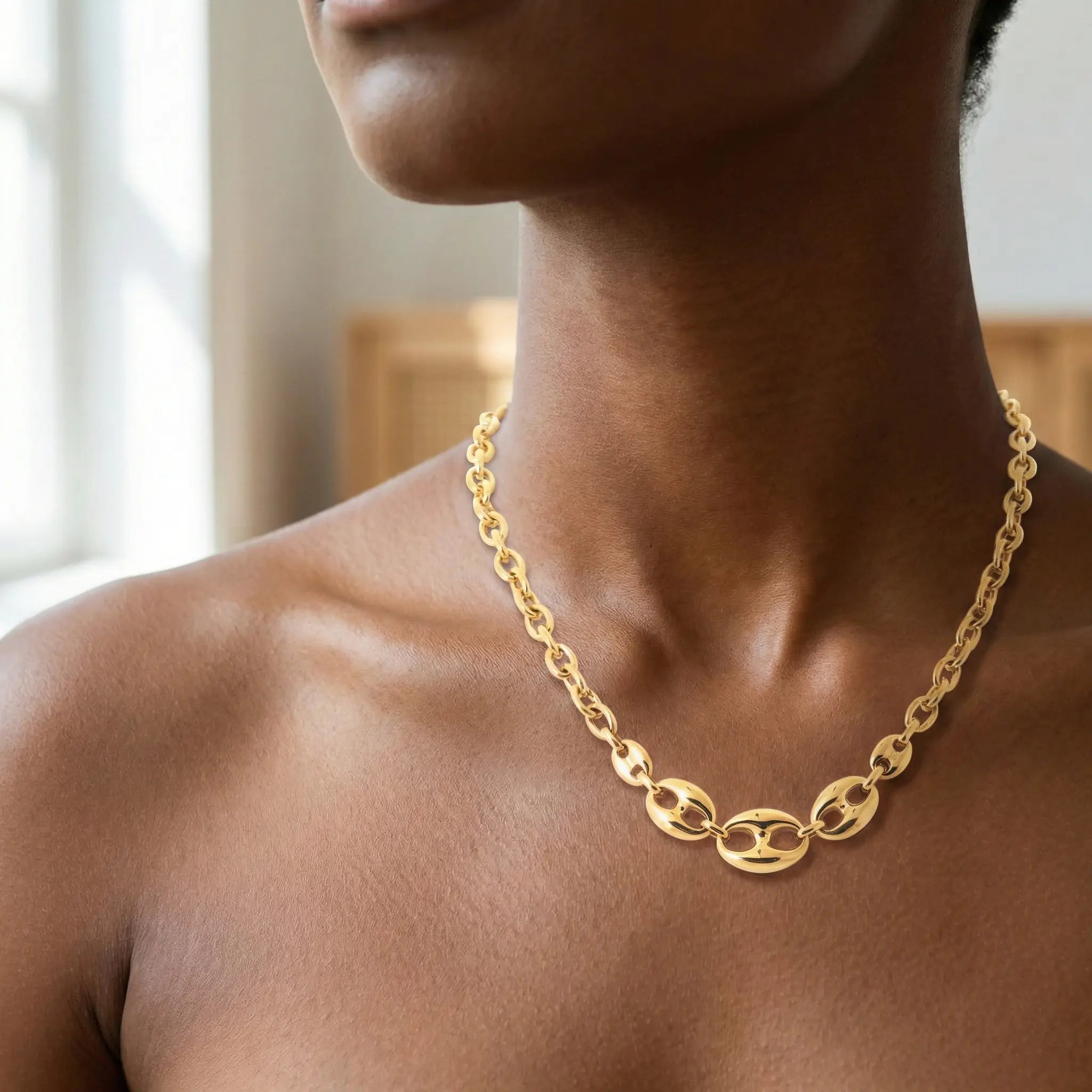 Collier "Maillons Dégradés" en PVD Doré (50 cm)