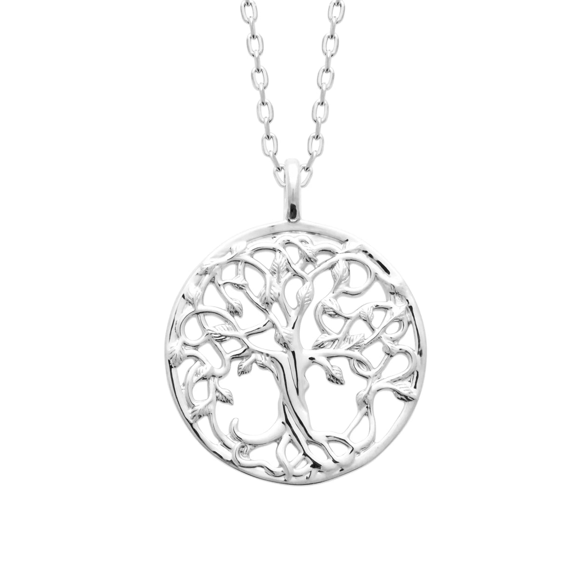 Collier médaille arbre de vie ajourée cerclée en argent 925