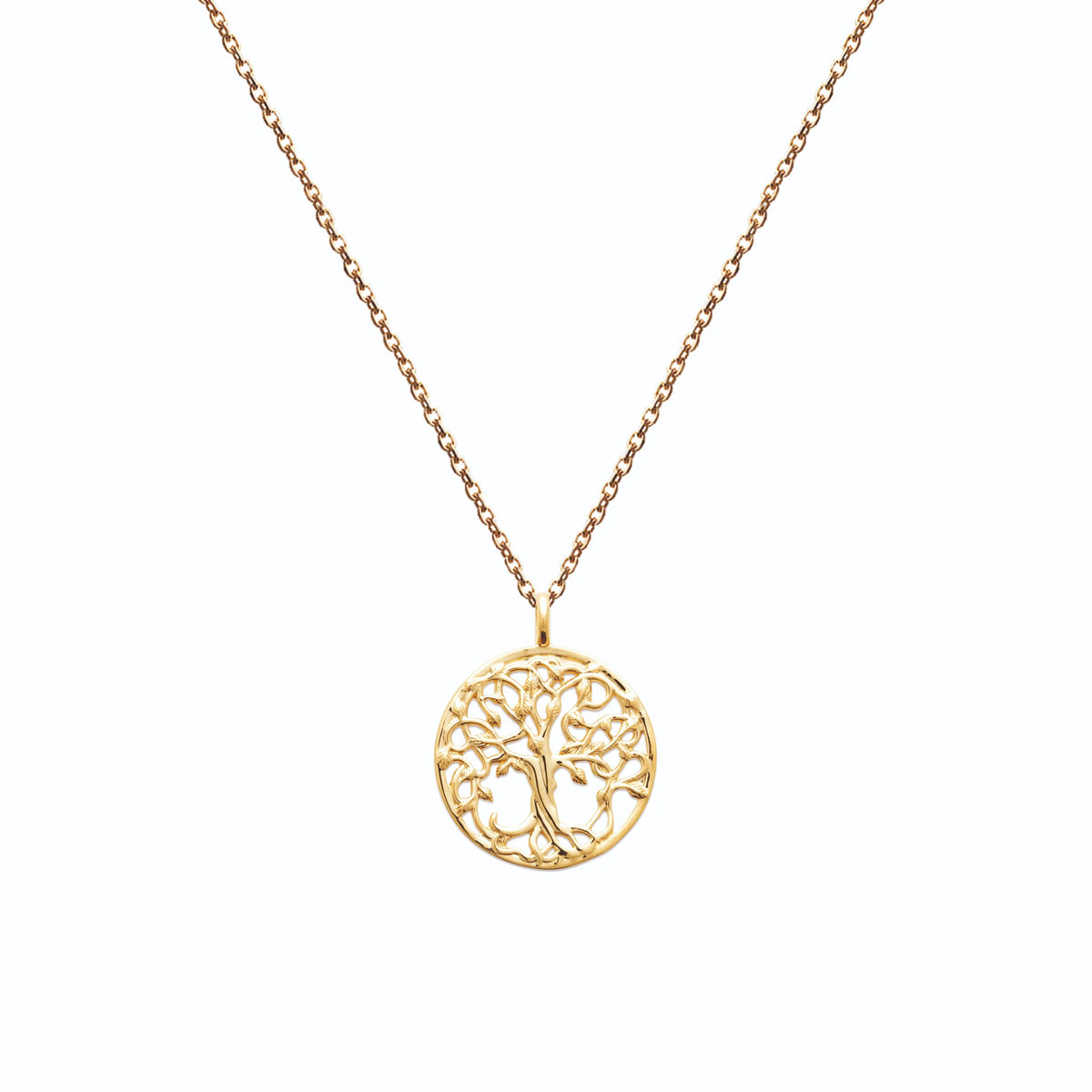 Collier médaille arbre de vie ajourée en plaqué or