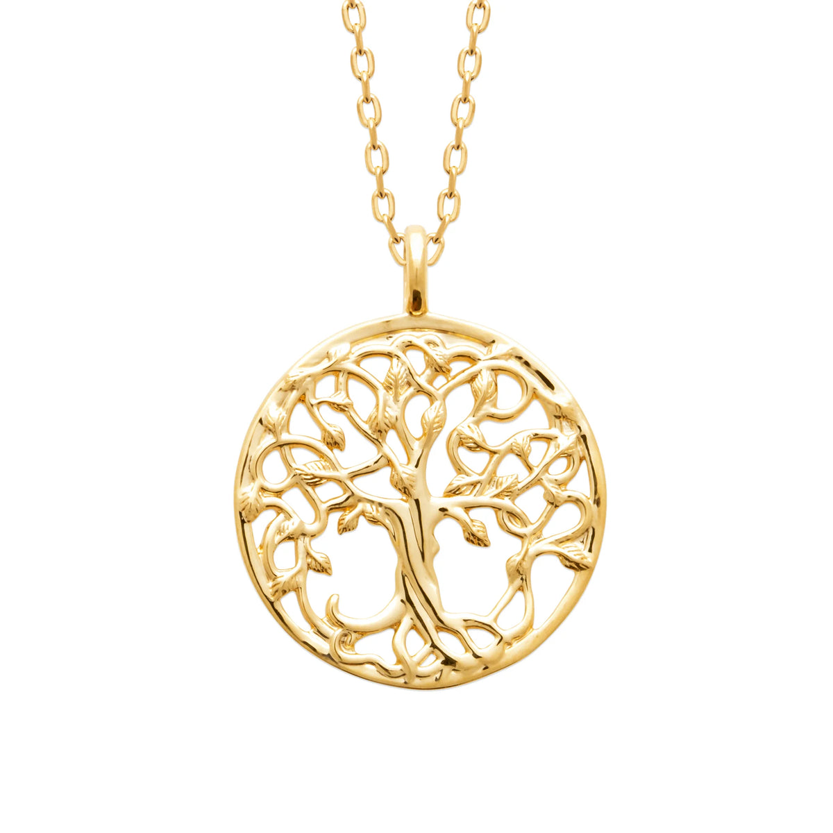 Collier médaille arbre de vie ajourée en plaqué or