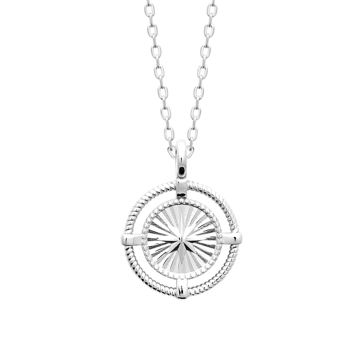 Collier médaille étoile rayonnante et boussole en argent 925