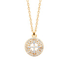 Collier médaille fleur ajourée pavée de zircons en plaqué or