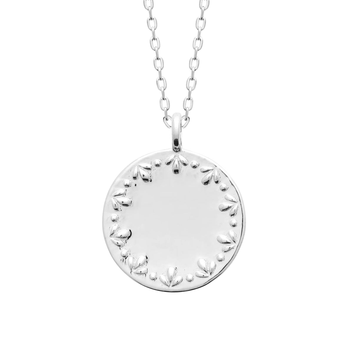 Collier médaille ronde à couronne de fleurettes en argent 925
