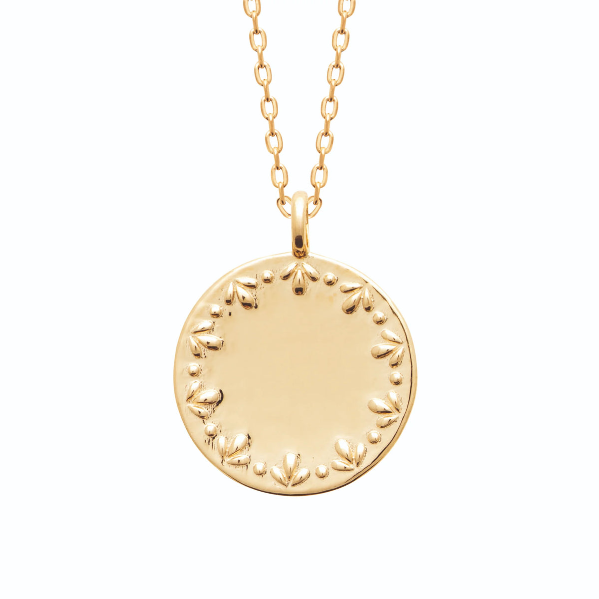 Collier médaille ronde à couronne de fleurettes en plaqué or