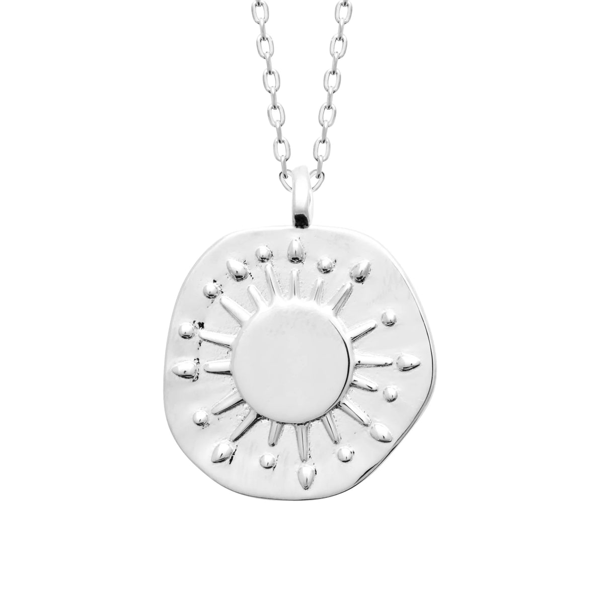 Collier médaille galet et soleil aux rayons perlés en argent 925