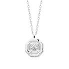 Collier médaille octogonale guillochée et zircon en argent 925