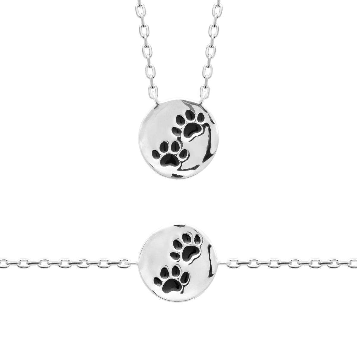 Collier médaille pattes enfant en argent 925 rhodié, 37 cm