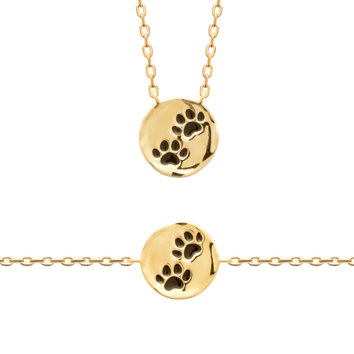 Collier médaille pattes enfant en plaqué or, 37 cm