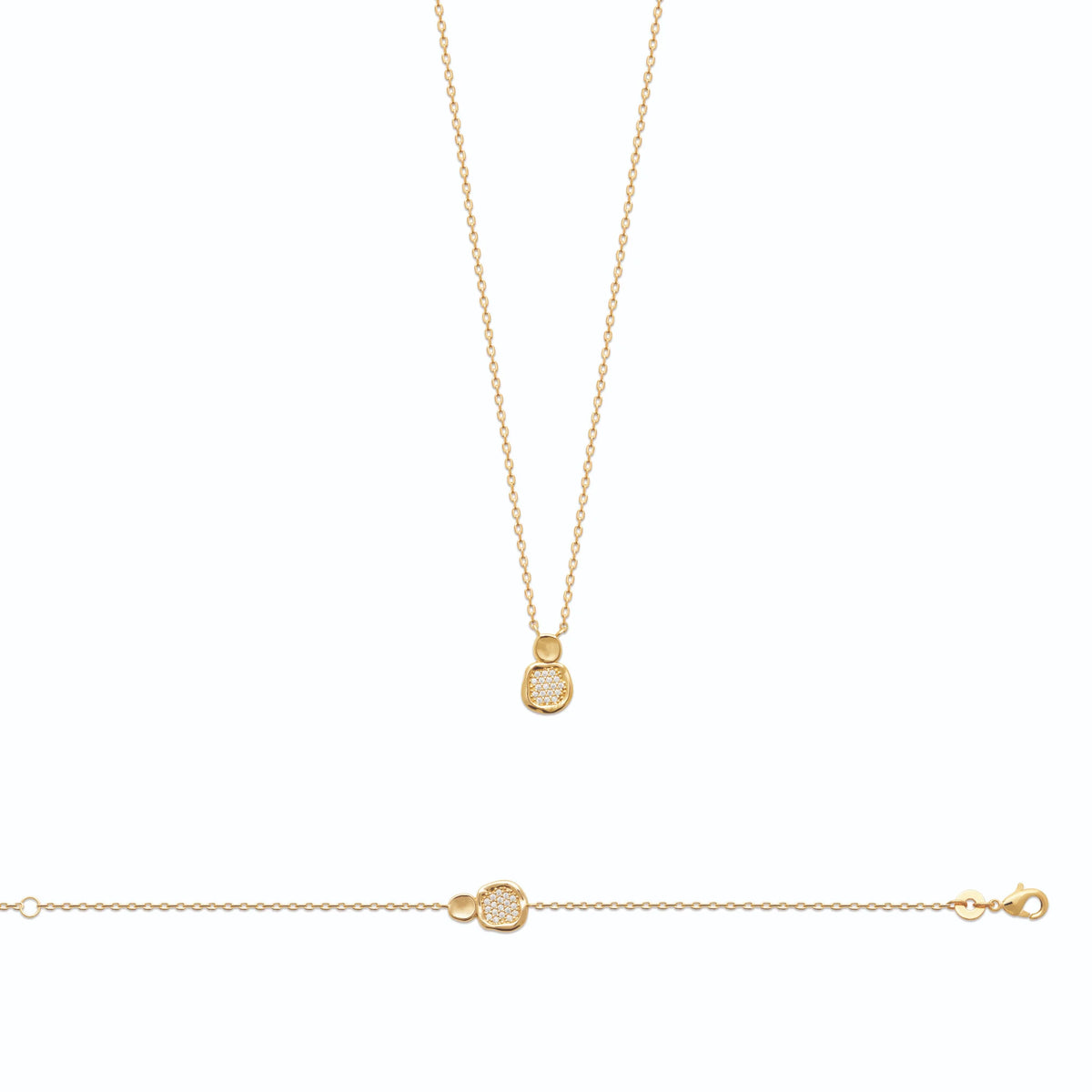 Collier médaille pavée de zircons enfant en plaqué or, 45 cm