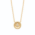 Collier médaille perlée à fleurette zircon en plaqué or