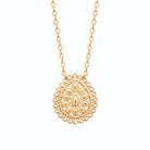 Collier médaillon goutte en dentelle filigranée en plaqué or