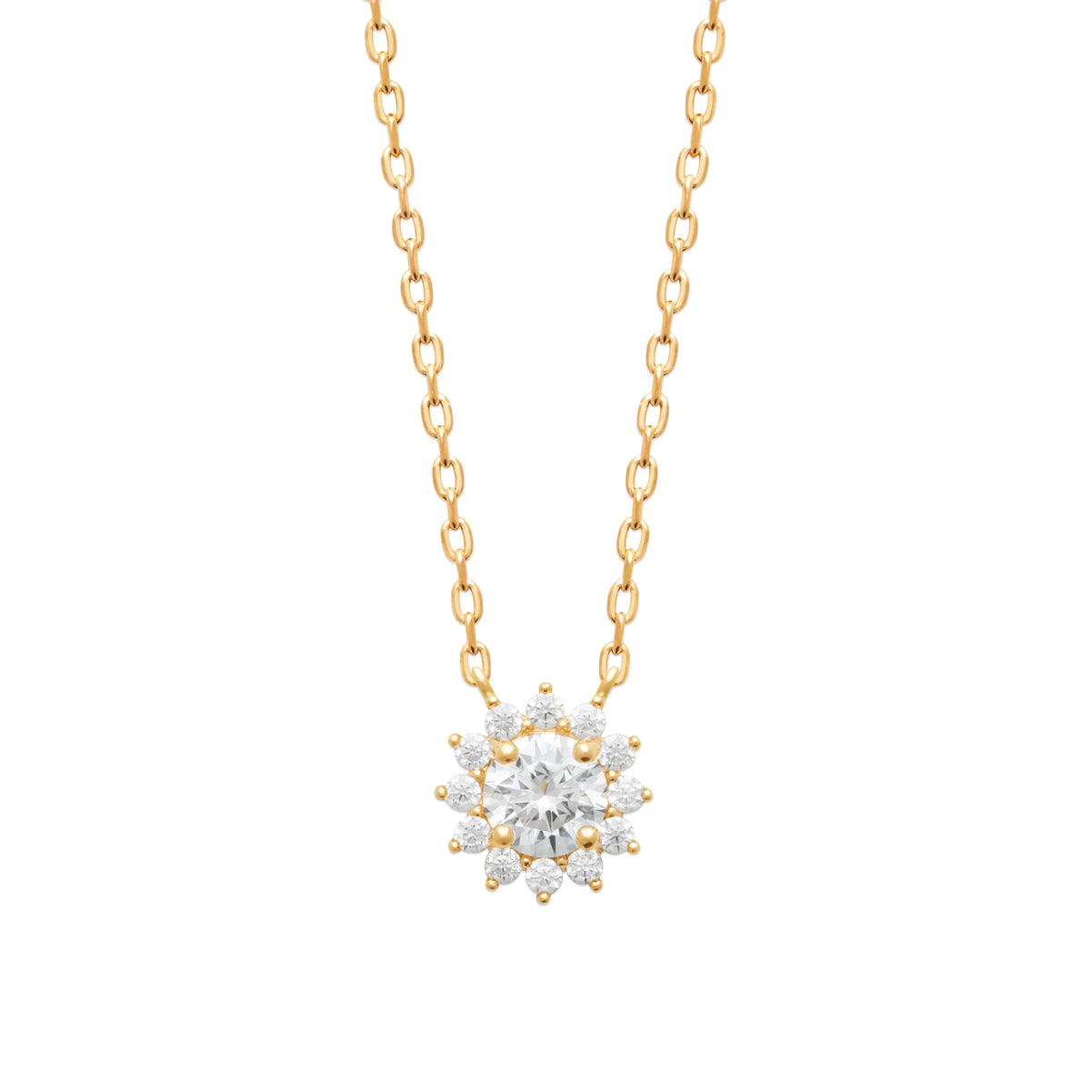 Collier médaillon rosace de zircons en plaqué or