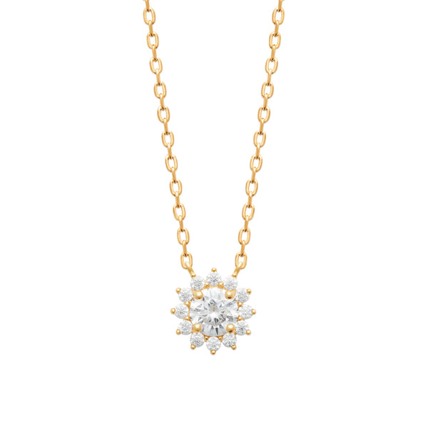 Collier médaillon rosace de zircons en plaqué or