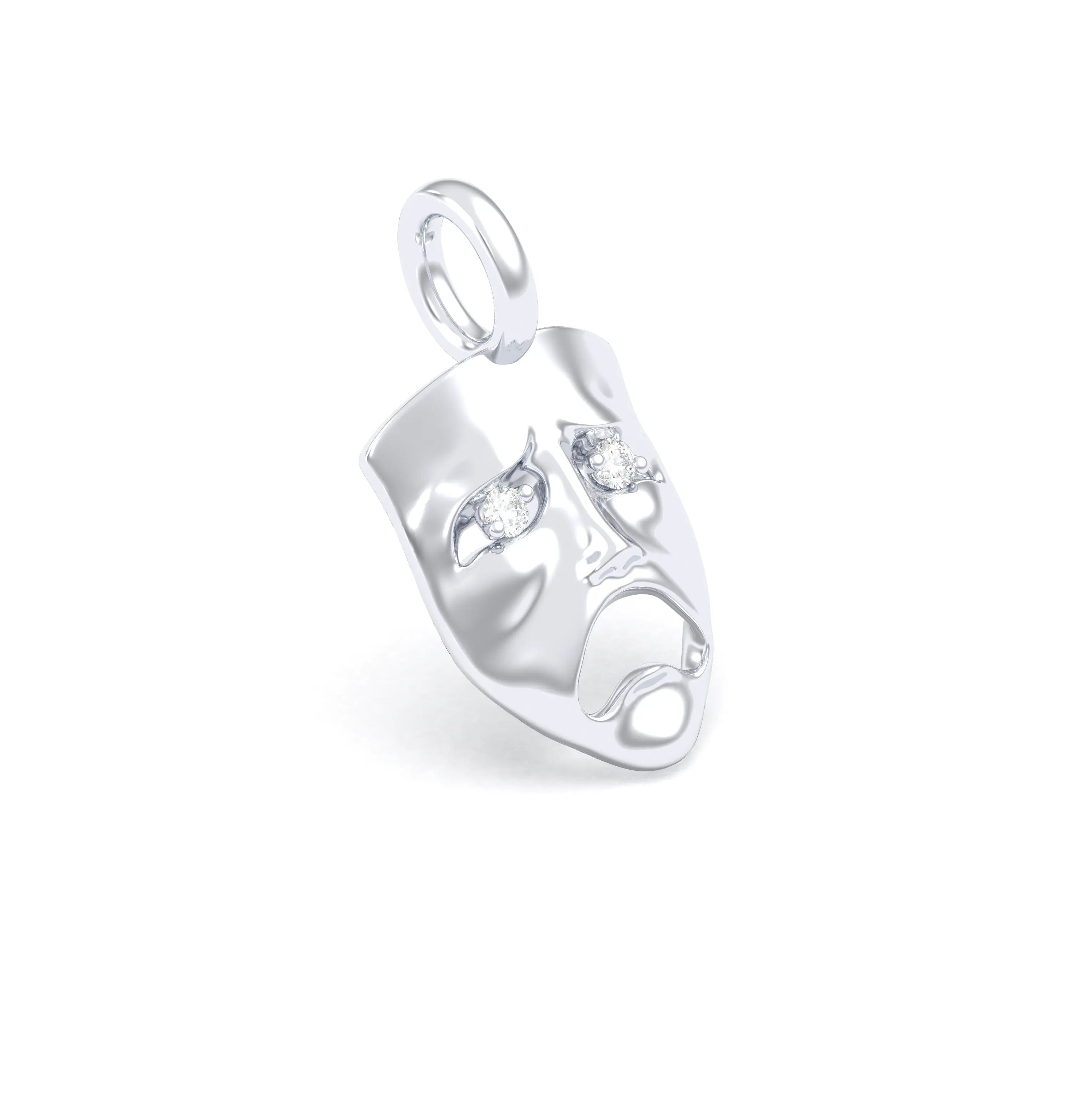 Collier Mélancolie en or blanc 18 carats, masque songeur du théâtre Diamant Pendentif seul