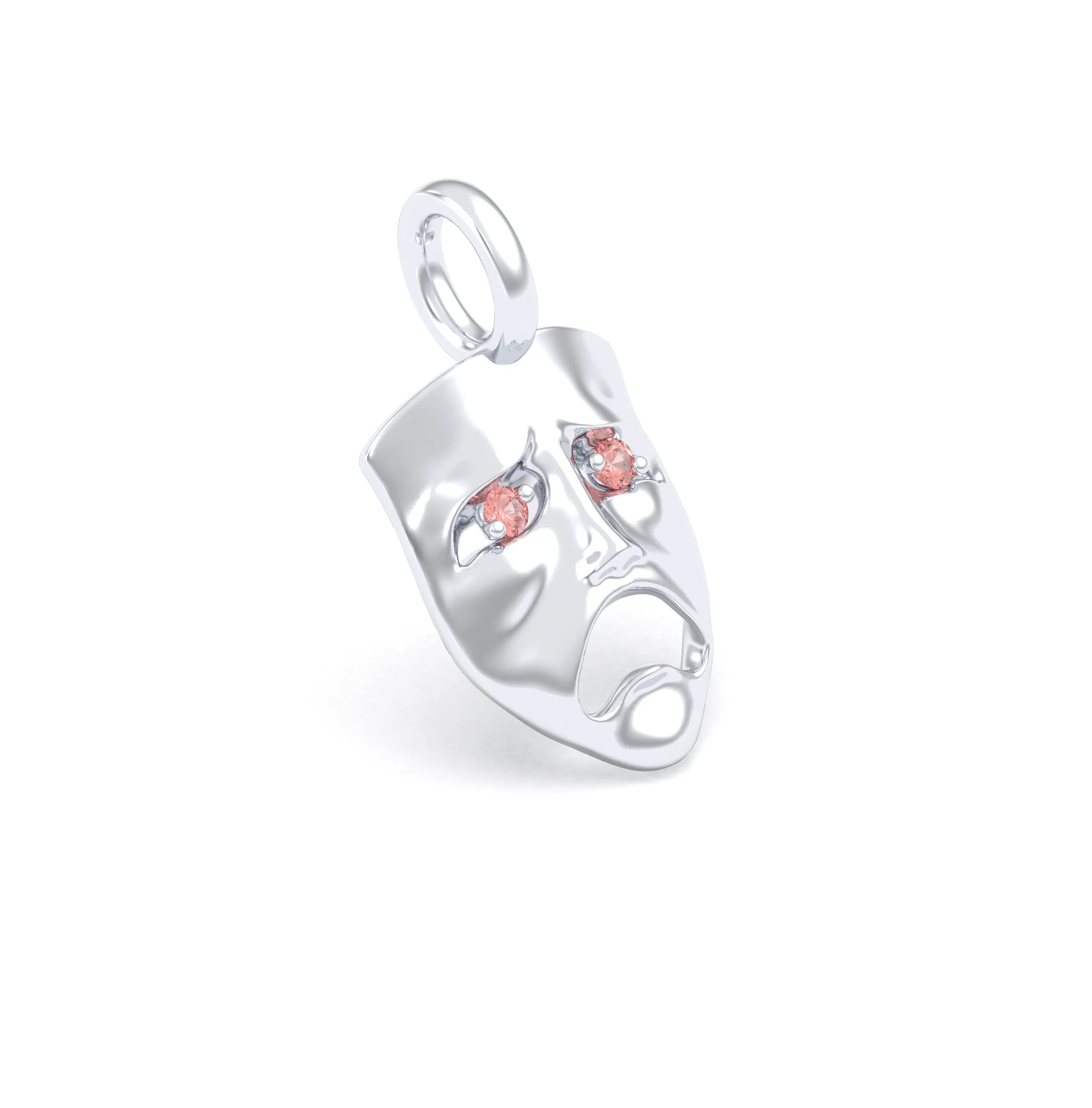 Collier Mélancolie en or blanc 18 carats, masque songeur du théâtre Saphir pêche Pendentif seul