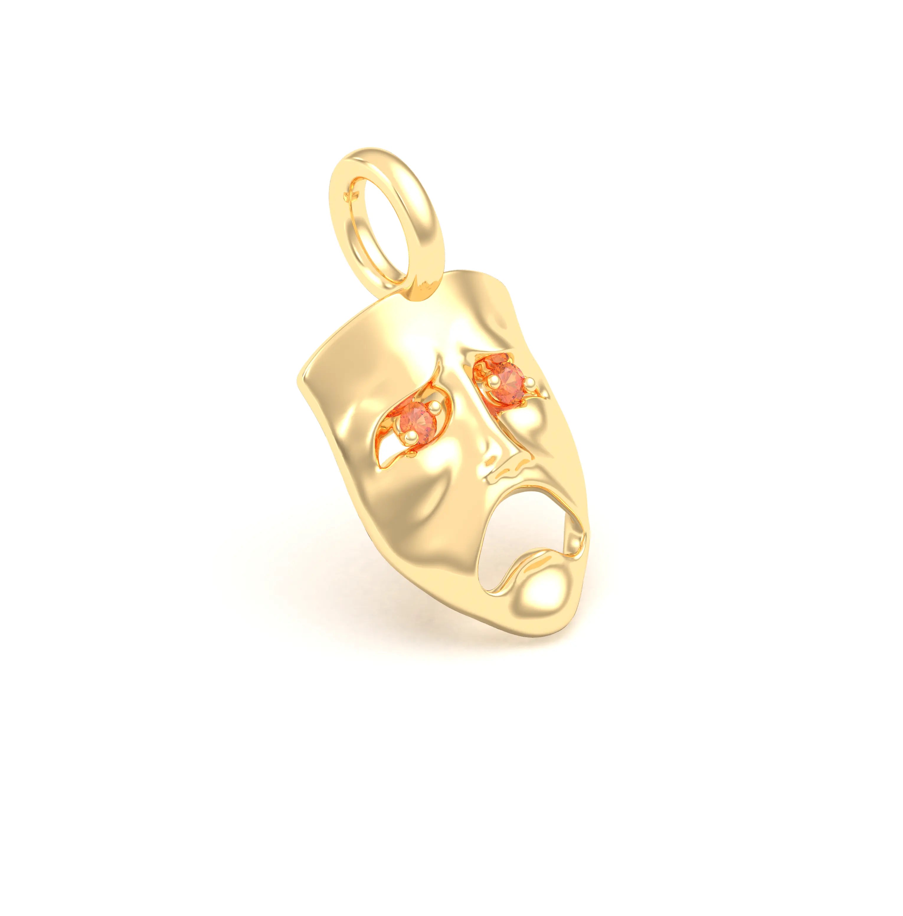 Collier Mélancolie en or jaune 18 carats, masque songeur du théâtre Saphir orange Pendentif seul