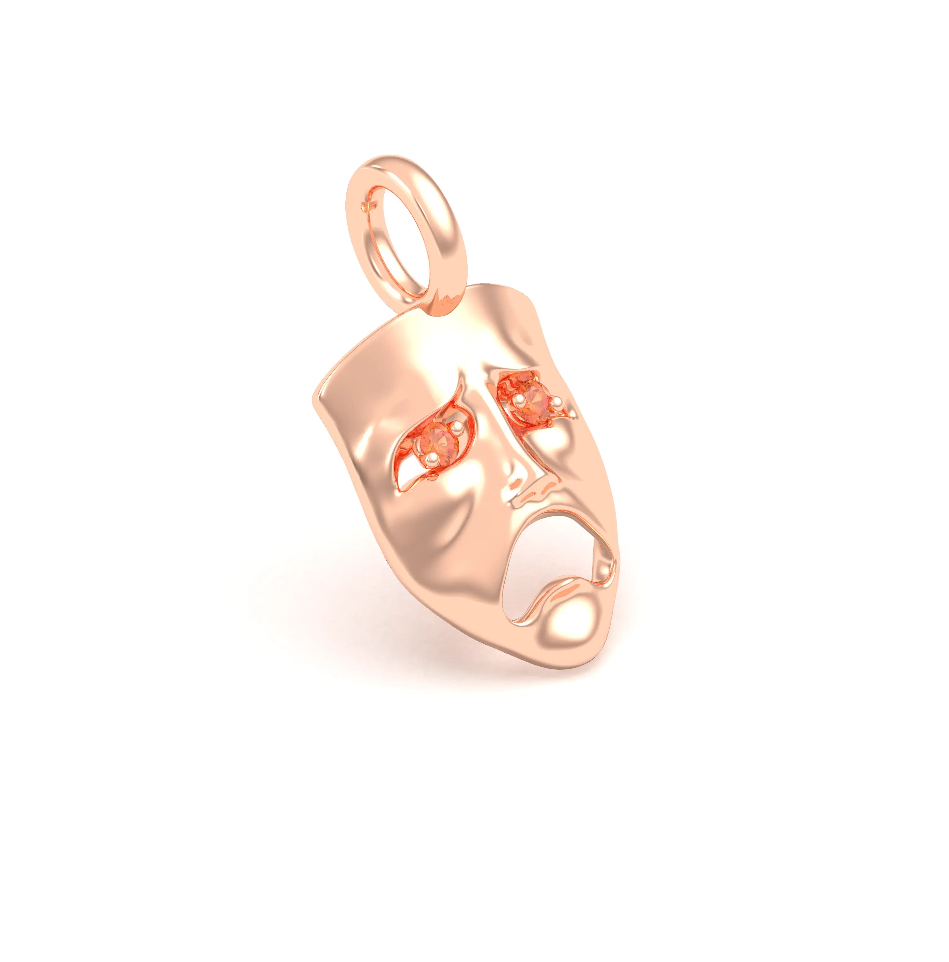 Collier Mélancolie en or rose 18 carats, masque songeur du théâtre Saphir orange Pendentif seul