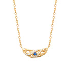 Collier navette ajourée en nid, zircons et pierre bleu nuit en plaqué or