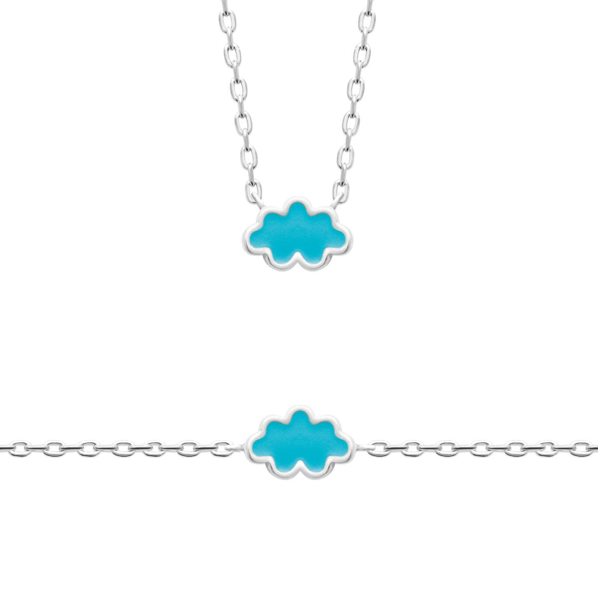 Collier nuage bleu ciel enfant en argent 925 rhodié, 37 cm