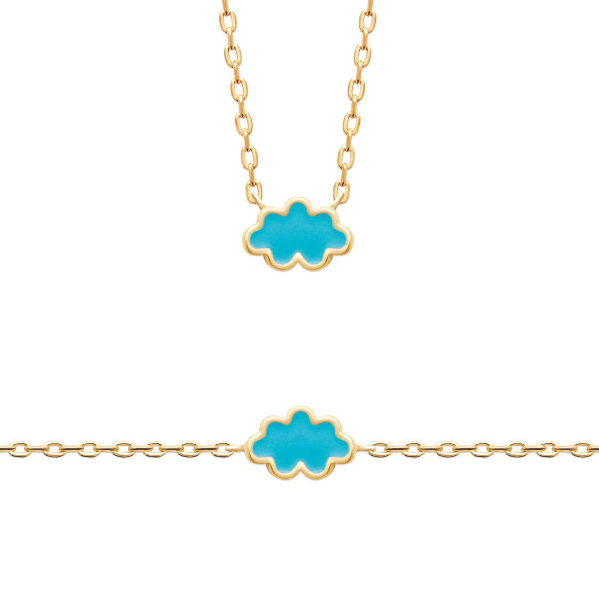 Collier nuage bleu ciel enfant en plaqué or, 37 cm