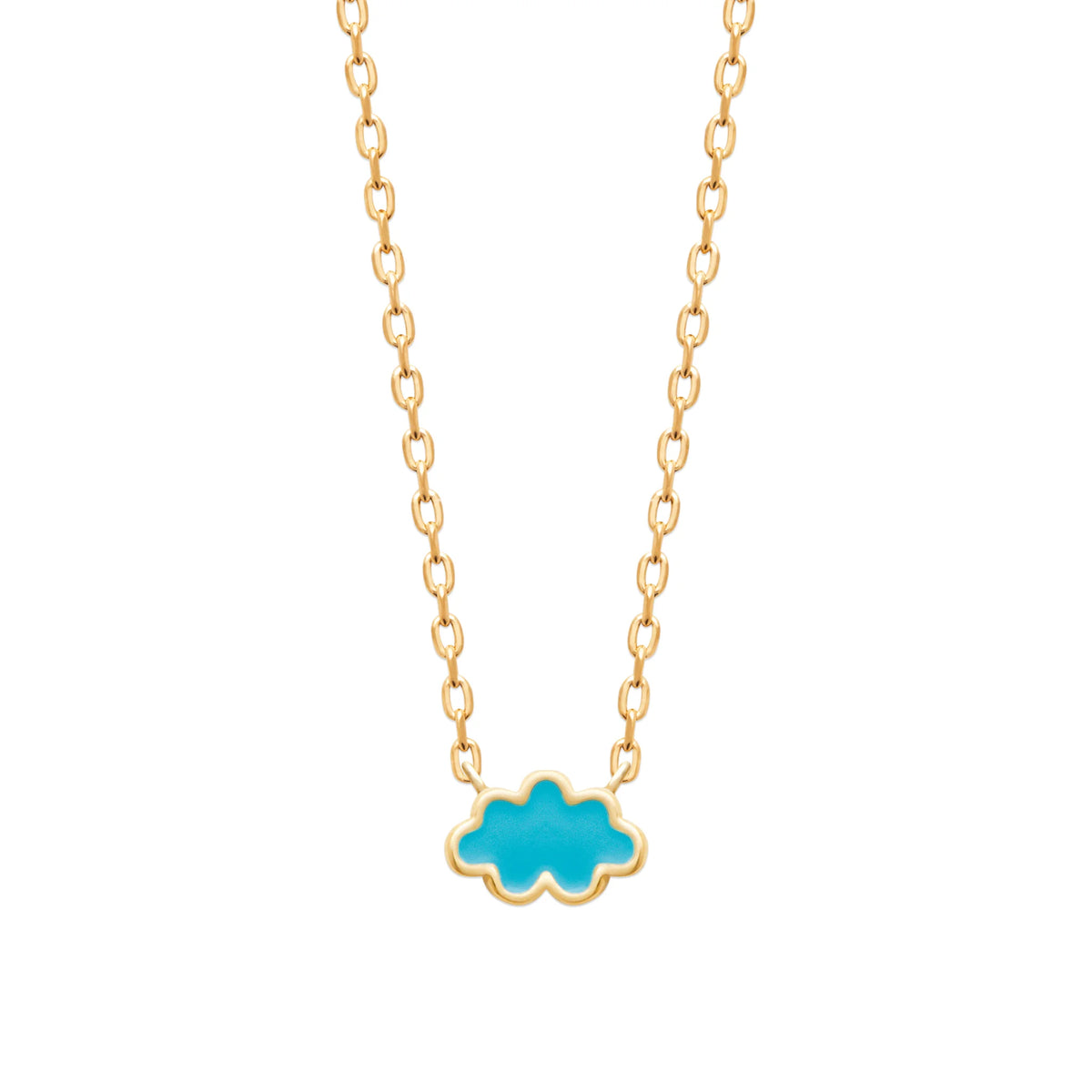 Collier nuage bleu ciel enfant en plaqué or, 37 cm