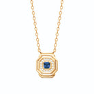 Collier pendentif octogonal à gradins et pierre carrée bleu nuit en plaqué or