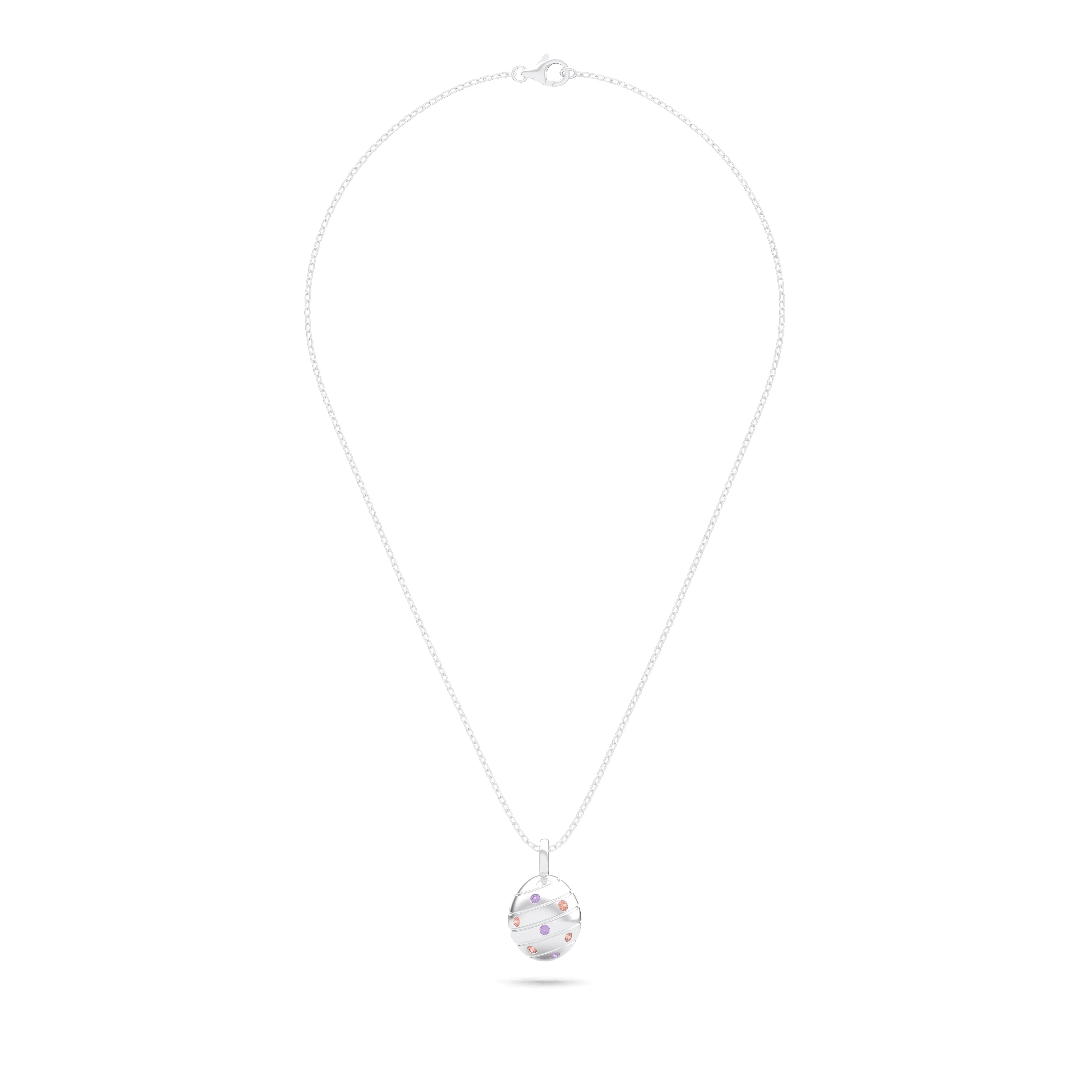 Collier “L’Œuf Céleste” – Or Blanc 18 Carats & 7 Pierres Précieuses