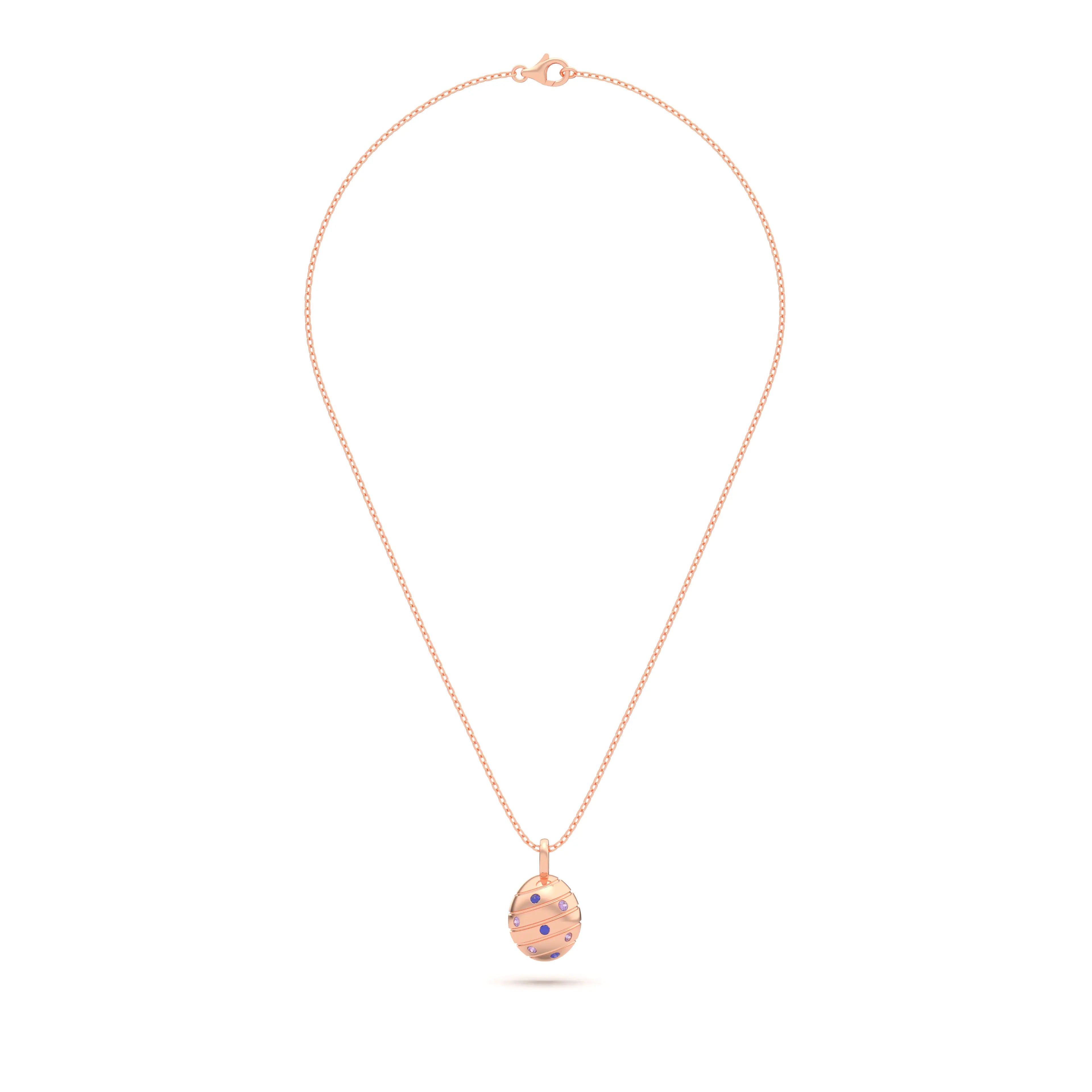 Collier “L’Œuf Aurore” – Or Rose 18 Carats & 7 Pierres Précieuses